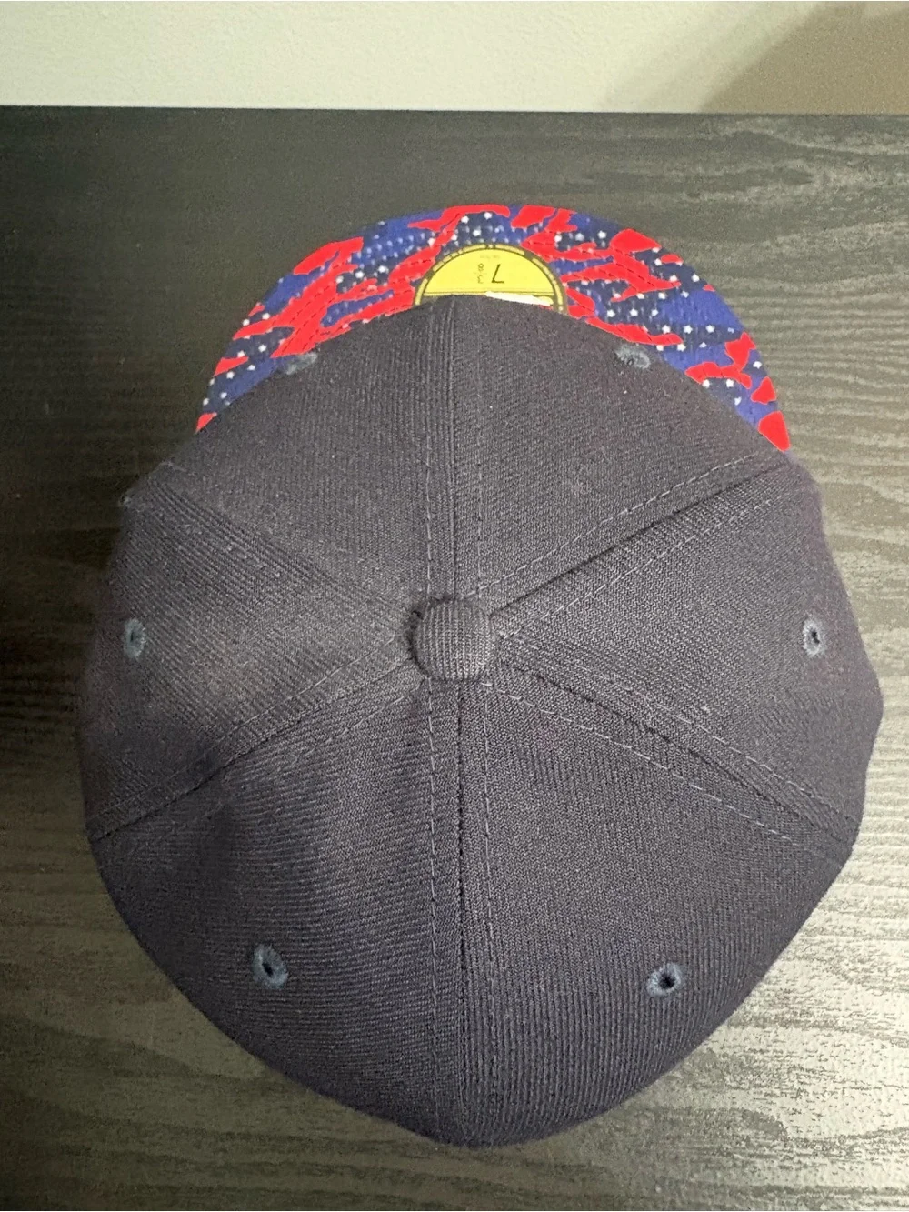 New Era LA Dodgers Navy Fitted Hat with Red & Blue Patterned Brim - Size 7 3/8